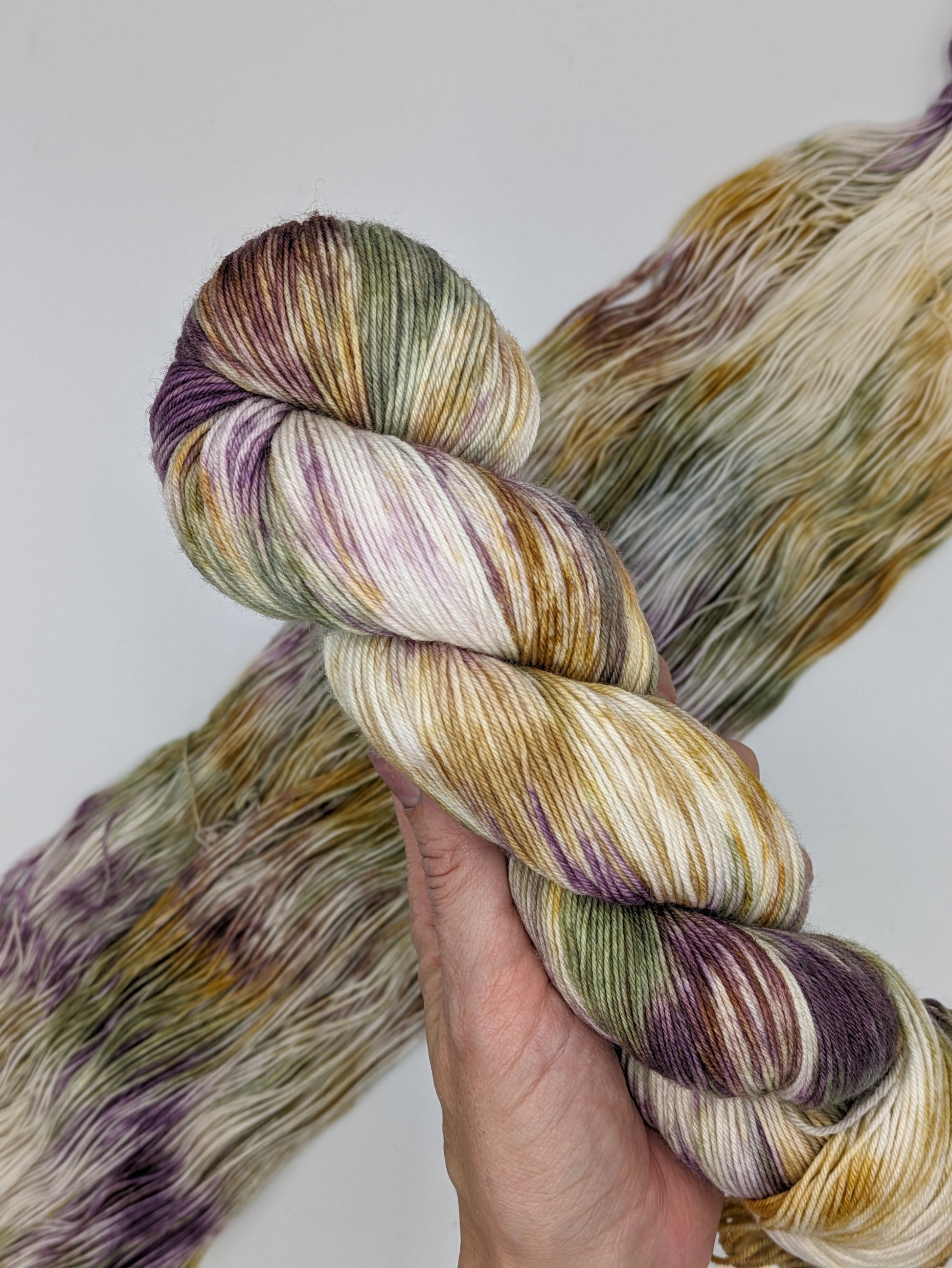 Autumn Mix Yarn in fingering weight, showing rich autumn colors