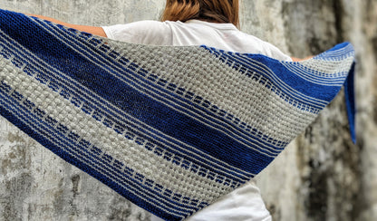 Lines and Lattice Knit Shawl sample in blue and silver