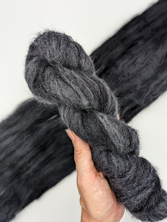 Nocturnal Yarn in suri silk, showcasing deep, rich colors