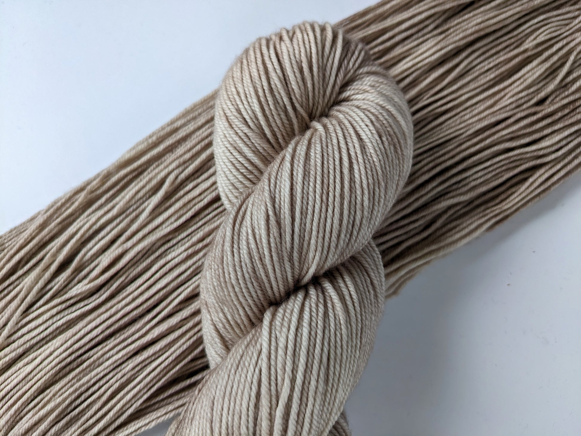 Oatmeal Yarn in DK weight, showcasing natural color